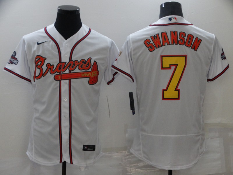 2021 Men Atlanta Braves 7 Swanson white game MLB Jersey